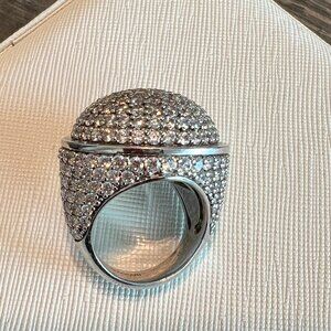 Franco Giaccari Pavé Dome Statement Ring – Silver-Tone Metal, Crystal-Encrusted